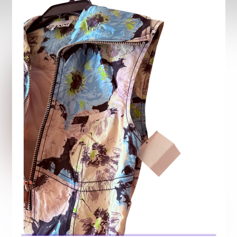Ganni Floral Printed Sleeveless Cotton Poplin Mini Dress Size US 0, Euro 32 - Picture 6 of 12